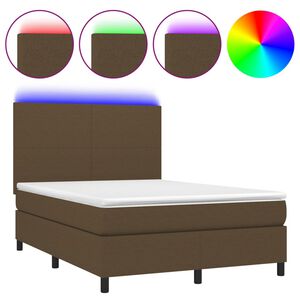 vidaXL Box spring postel s matrac&iacute; a LED tmavě hněd&aacute; 140x200 cm textil