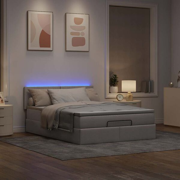 vidaXL Osmansk&aacute; postel s matrac&iacute; & LED Taupe 140x190 cm L&aacute;tka