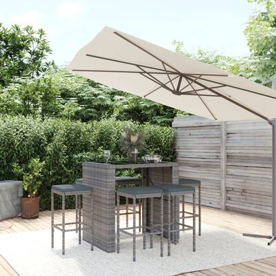 vidaXL 7dílný zahradní barový set s poduškami šedý polyratan