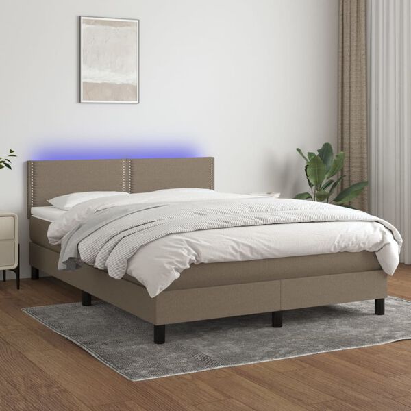 vidaXL Box spring postel s matrac&iacute; a LED taupe 140x200 cm textil