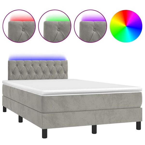 vidaXL Box spring postel s matrac&iacute; a LED světle &scaron;ed&aacute; 120x190 cm samet