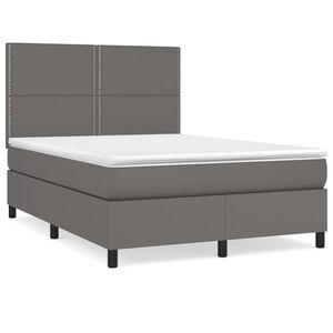 vidaXL Box spring postel s matrac&iacute; &scaron;ed&aacute; 140x200 cm uměl&aacute; kůže