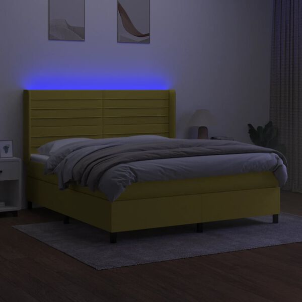 vidaXL Box spring postel s matrac&iacute; a LED zelen&aacute; 160x200 cm textil