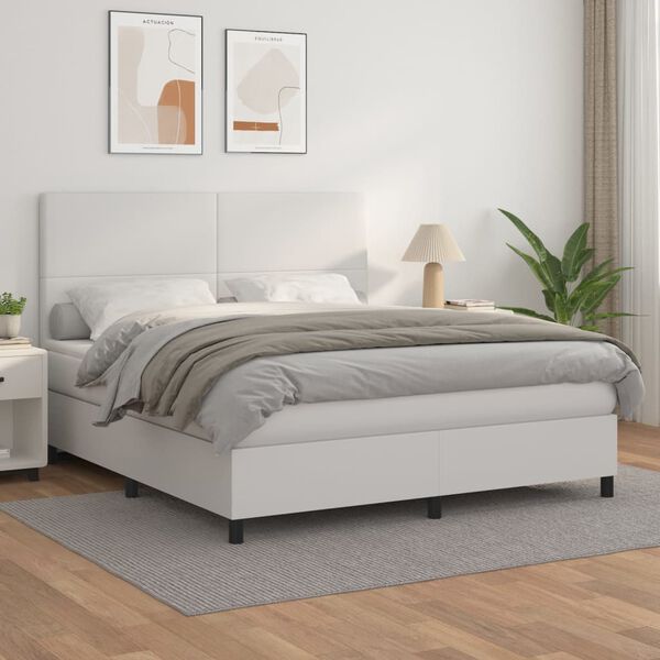 vidaXL Box spring postel s matrací bílá 160x200 cm umělá kůže