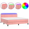 vidaXL Box spring postel s matrac&iacute; a LED růžov&aacute; 180x200 cm samet