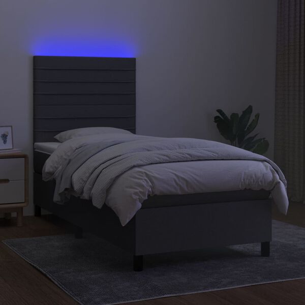 vidaXL Box spring postel s matrac&iacute; a LED tmavě &scaron;ed&aacute; 80 x 200 cm textil
