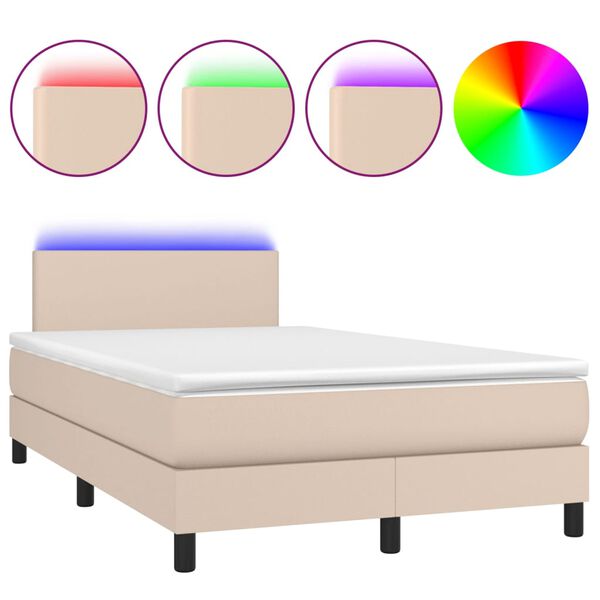 vidaXL Box spring postel matrace a LED cappuccino 140x190cm uměl&aacute; kůže