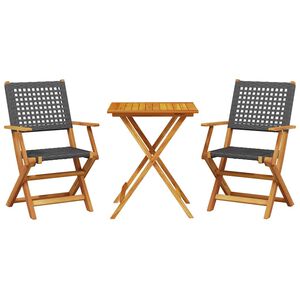 vidaXL 3d&iacute;ln&yacute; bistro set čern&yacute; polyratan a masivn&iacute; dřevo