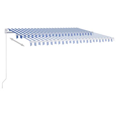vidaXL Automatická zatahovací markýza se sloupky 4,5 x 3 m modrobílá