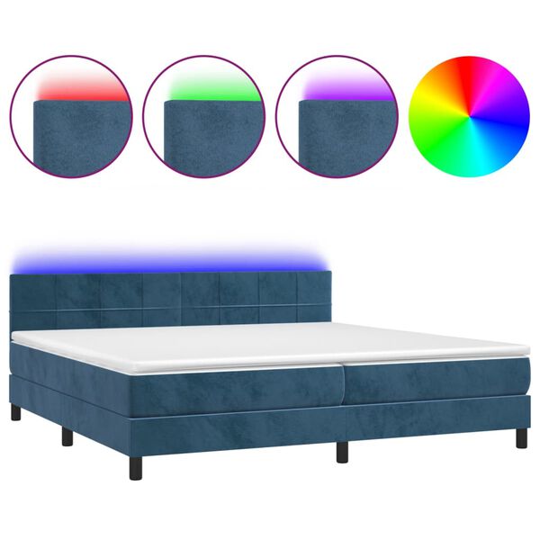 vidaXL Box spring postel s matrac&iacute; a LED tmavě modr&aacute; 200x200 cm samet