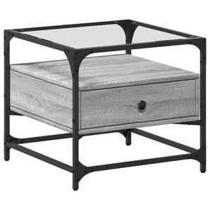 vidaXL Konferenčn&iacute; stolek skleněn&aacute; deska &scaron;ed&yacute; sonoma 50x50x45 cm ocel