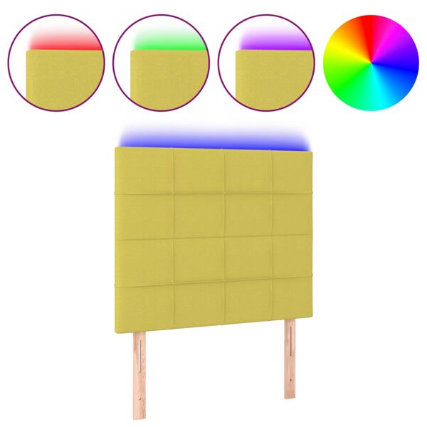 vidaXL Čelo postele s LED zelen&eacute; 80x5x118/128 cm textil