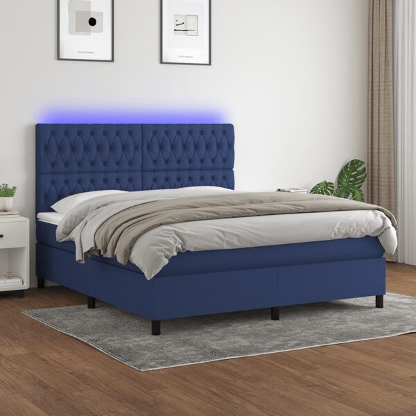 vidaXL Box spring postel s matrac&iacute; a LED modr&aacute; 180x200 cm textil