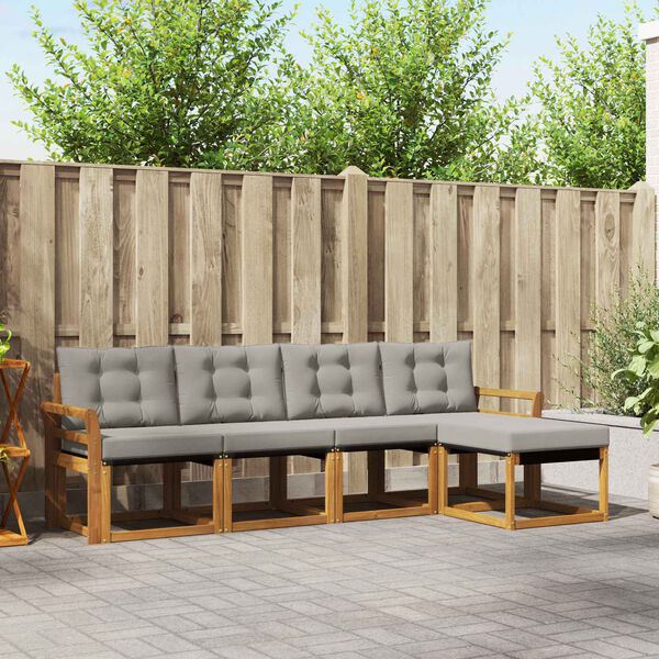 vidaXL Venkovn&iacute; pohovkov&aacute; souprava 5 pcs Př&iacute;rodn&iacute; a světle &scaron;ed&aacute;