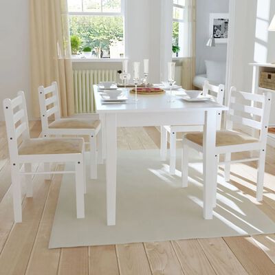vidaXL Jídelní židle 4 ks bílé masivní kaučukovníkové dřevo a samet