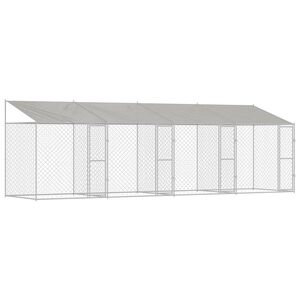 vidaXL Ps&iacute; klec s střechou Stř&iacute;brn&aacute; 800 x 200 x 256 cm Ocel a PE
