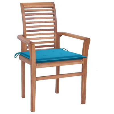 vidaXL Jídelní židle 6 ks s modrými poduškami masivní teak