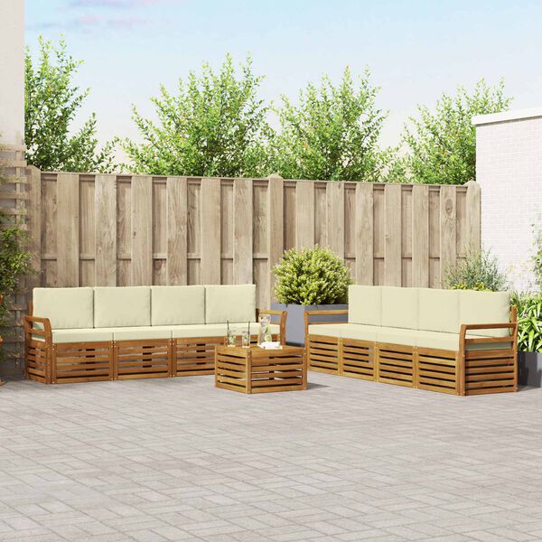 vidaXL Sedac&iacute; soupravy 9 pcs Přirozen&aacute; a Kr&eacute;mov&aacute; Masivn&iacute; ak&aacute;tov&eacute; dřevo