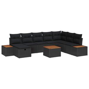 vidaXL Sada zahradn&iacute;ch pohovek s pol&scaron;t&aacute;řem 9 pcs Čern&aacute; Poly ratan