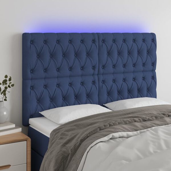 vidaXL Čelo postele s LED modr&aacute; 160x7x118/128 cm textil