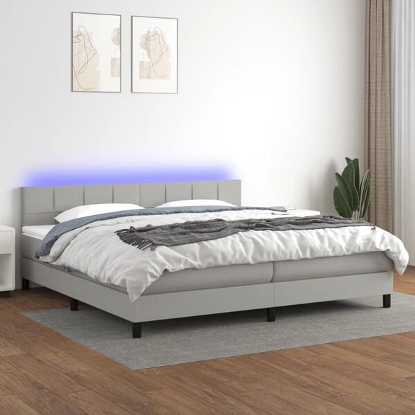 vidaXL Box spring postel s matrac&iacute; a LED světle &scaron;ed&aacute; 200x200 cm textil