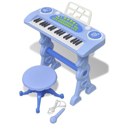 vidaXL Dětské klávesy se stoličkou a mikrofonem 37 kláves modré