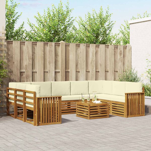 vidaXL Sedac&iacute; soupravy s pol&scaron;t&aacute;řem 10 pcs Přirozen&aacute; a Kr&eacute;mov&aacute;