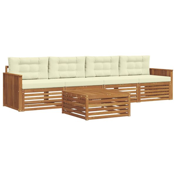 vidaXL Venkovn&iacute; pohovkov&aacute; souprava 5 pcs Přirozen&aacute; a Kr&eacute;mov&aacute;