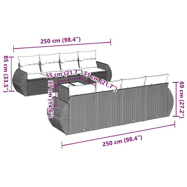 vidaXL 9d&iacute;ln&aacute; zahradn&iacute; sedac&iacute; souprava s podu&scaron;kami čern&aacute; polyratan