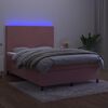 vidaXL Box spring postel s matrac&iacute; a LED růžov&aacute; 140x200 cm samet