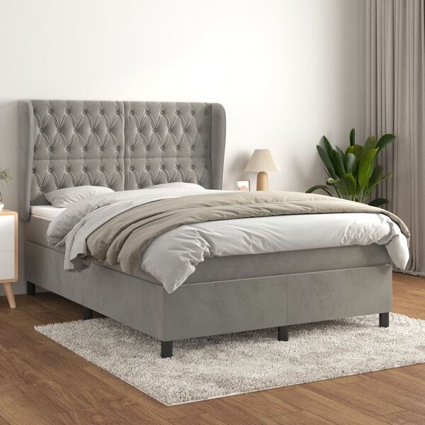 vidaXL Box spring postel s matrac&iacute; světle &scaron;ed&aacute; 140x190 cm samet