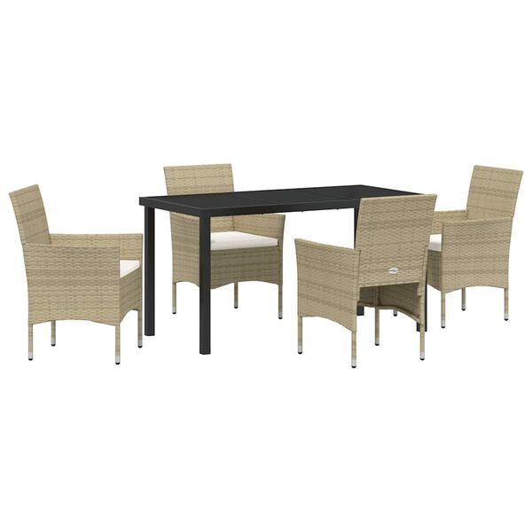 vidaXL Zahradn&iacute; j&iacute;deln&iacute; souprava s pol&scaron;t&aacute;řem 5 pcs B&eacute;žov&aacute; polyratan