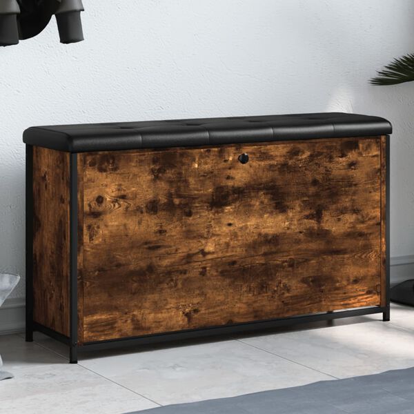 vidaXL Botn&iacute;kov&aacute; lavice s v&yacute;klopnou z&aacute;suvkou kouřov&yacute; dub 102x32x56 cm