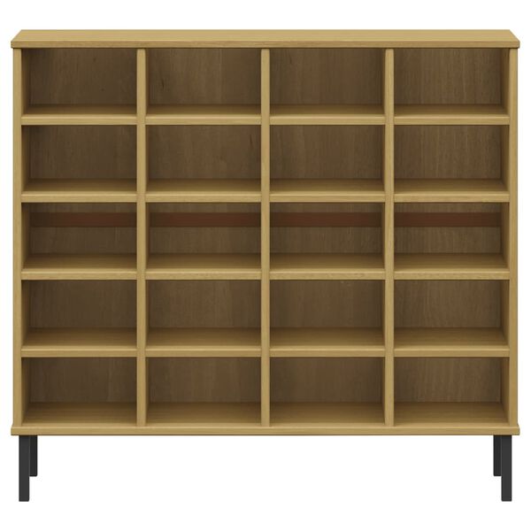 vidaXL Botník s kovovými nohami hnědý 95x35x86 cm masivní dřevo OSLO