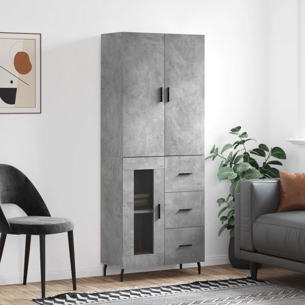 vidaXL Skř&iacute;ň highboard betonově &scaron;ed&aacute; 69,5x34x180 cm kompozitn&iacute; dřevo