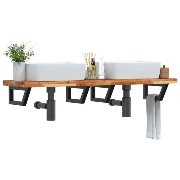 vidaXL Deska pod umyvadlo n&aacute;stěnn&aacute; ocel a masivn&iacute; ak&aacute;ciov&eacute; dřevo