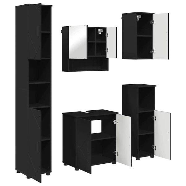 vidaXL Sada koupelnov&eacute;ho n&aacute;bytku 5 pcs Čern&aacute; Kompozitn&iacute; dřevo & kov