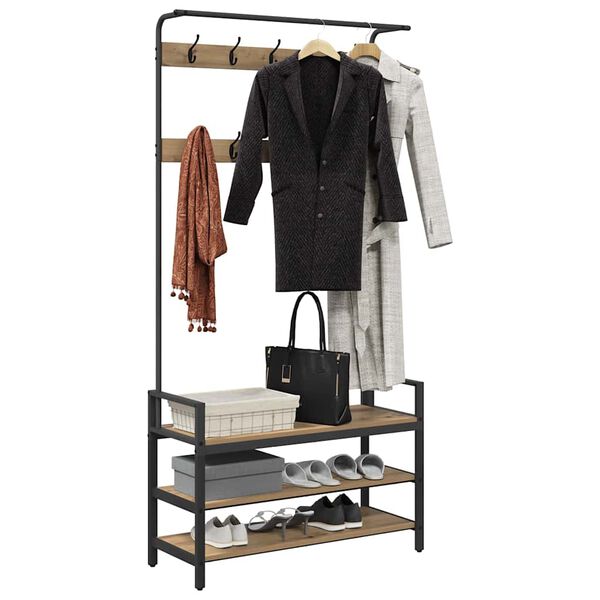 vidaXL Vě&scaron;&aacute;k na kab&aacute;ty s polic&iacute; Artisanov&yacute; dub 95 x 34 x 184 cm