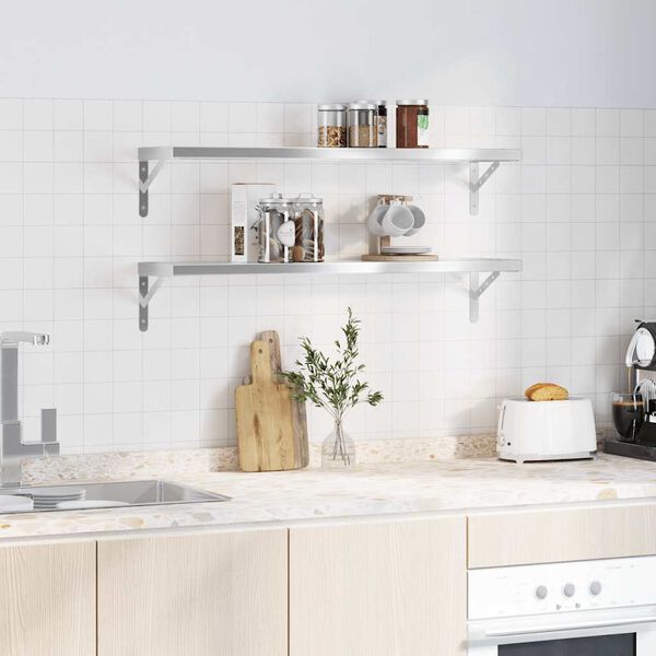 vidaXL N&aacute;stěnn&eacute; police 2 ks 100 x 23,5 cm stř&iacute;brn&eacute; nerezov&aacute; ocel