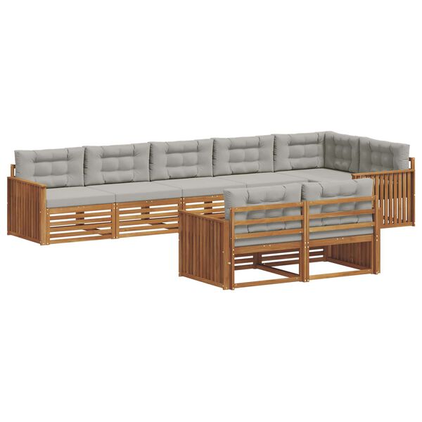 vidaXL Venkovn&iacute; pohovkov&aacute; souprava 8 pcs Př&iacute;rodn&iacute; a světle &scaron;ed&aacute;