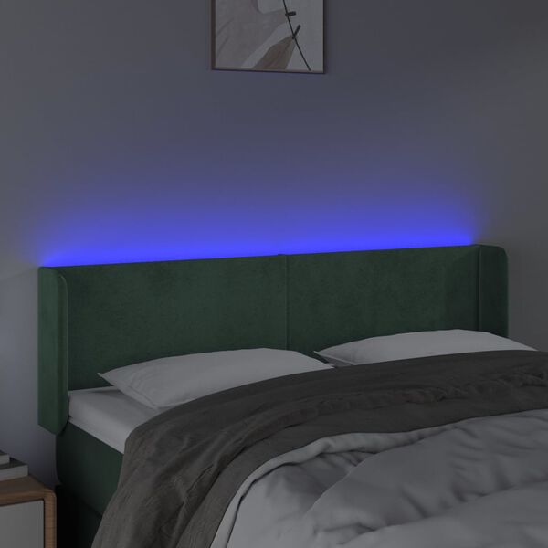vidaXL Čelo postele s LED tmavě zelen&eacute; 147 x 16 x 78/88 cm samet