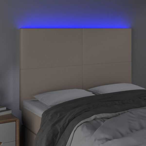vidaXL Čelo postele s LED cappuccino 144x5x118/128 cm uměl&aacute; kůže