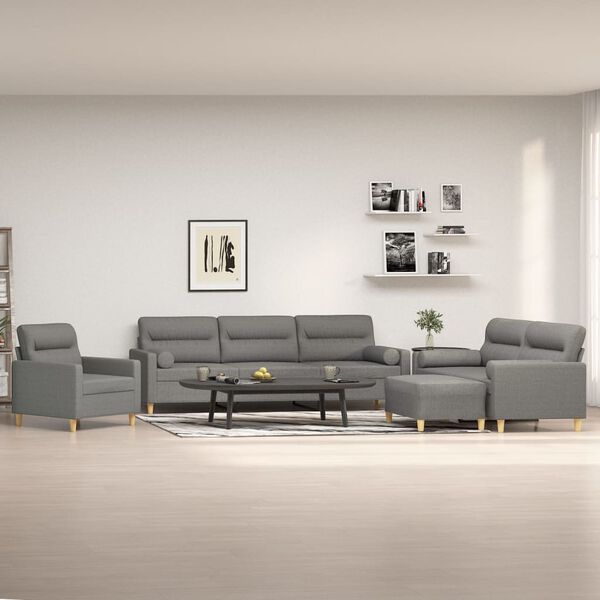 vidaXL 4d&iacute;ln&aacute; sedac&iacute; souprava s pol&scaron;t&aacute;ři a podu&scaron;kami tmavě &scaron;ed&aacute; textil