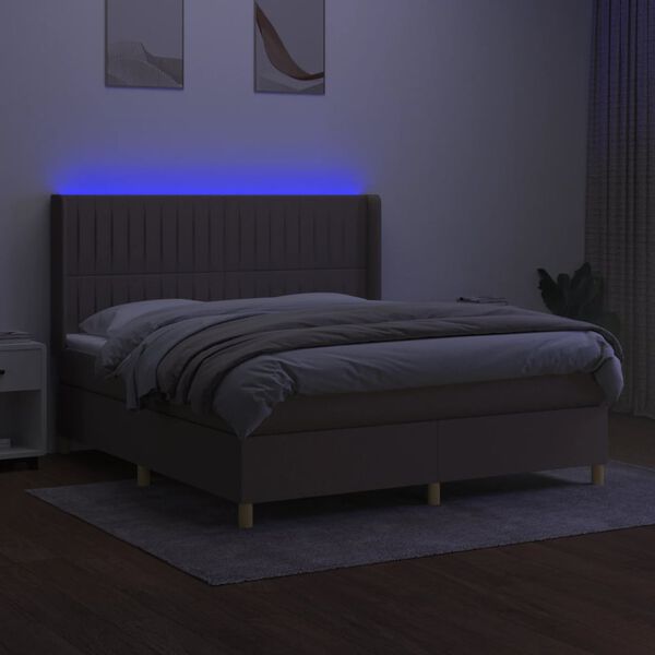 vidaXL Box spring postel s matrac&iacute; a LED taupe 160x200 cm textil