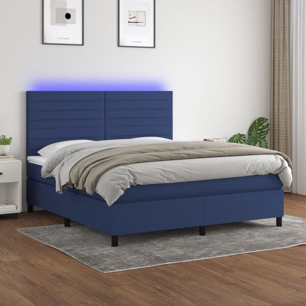 vidaXL Box spring postel s matrac&iacute; a LED modr&aacute; 180x200 cm textil