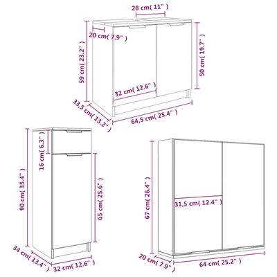 vidaXL 4dílný set koupelnových skříněk šedý sonoma kompozitní dřevo