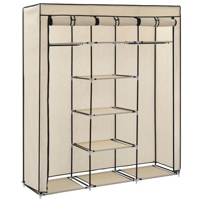 282455 vidaXL Wardrobe with Compartments and Rods Cream 150x45x175 cm Fabric