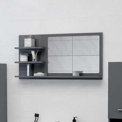 vidaXL Koupelnové zrcadlo šedé vysoký lesk 90x10,5x45 cm dřevotříska