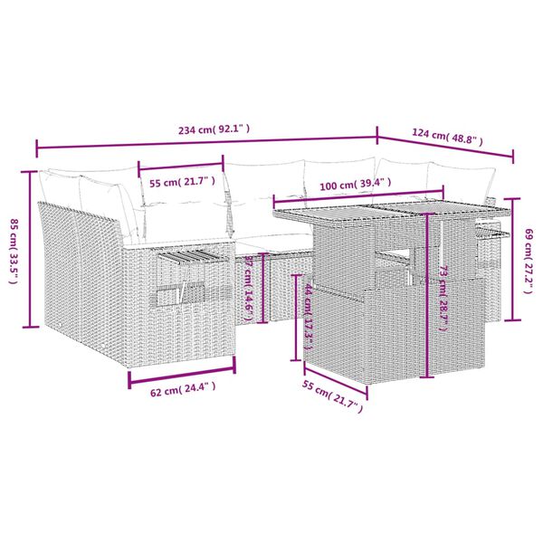 vidaXL 7d&iacute;ln&aacute; zahradn&iacute; sedac&iacute; souprava s podu&scaron;kami čern&aacute; polyratan