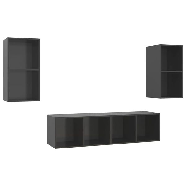 vidaXL Nástěnné TV skříňky 4 ks šedé s vysokým leskem kompozitní dřevo